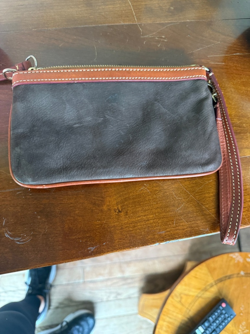 Dooney & Bourke Brown and Orange Leather-Trim Wristlet - Picture 5 of 5